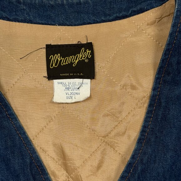 Vintage Wrangler Western Denim Vest USA Made Quilted Lining Pockets Size L - Picture 9 of 9